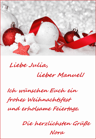 Muster einer Weihnachtskarte mit einem kurzen Gruß